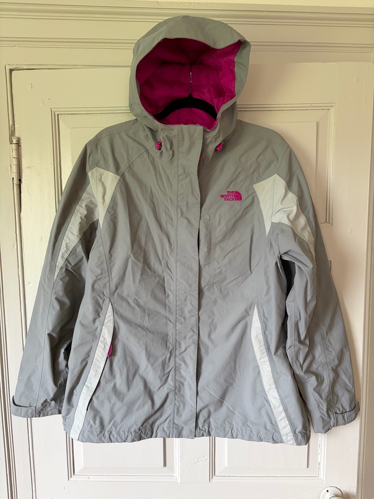 The North Face Gray & Pink Hooded Hyvent Jacket